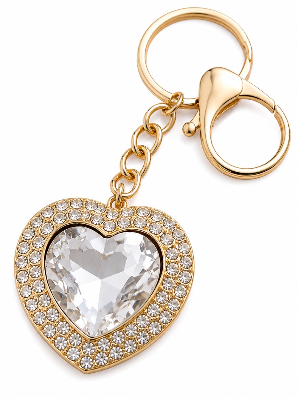 NWT Crystal Collection Gold Heart Rhinestone Keychain Purse Charm - Picture 2 of 3
